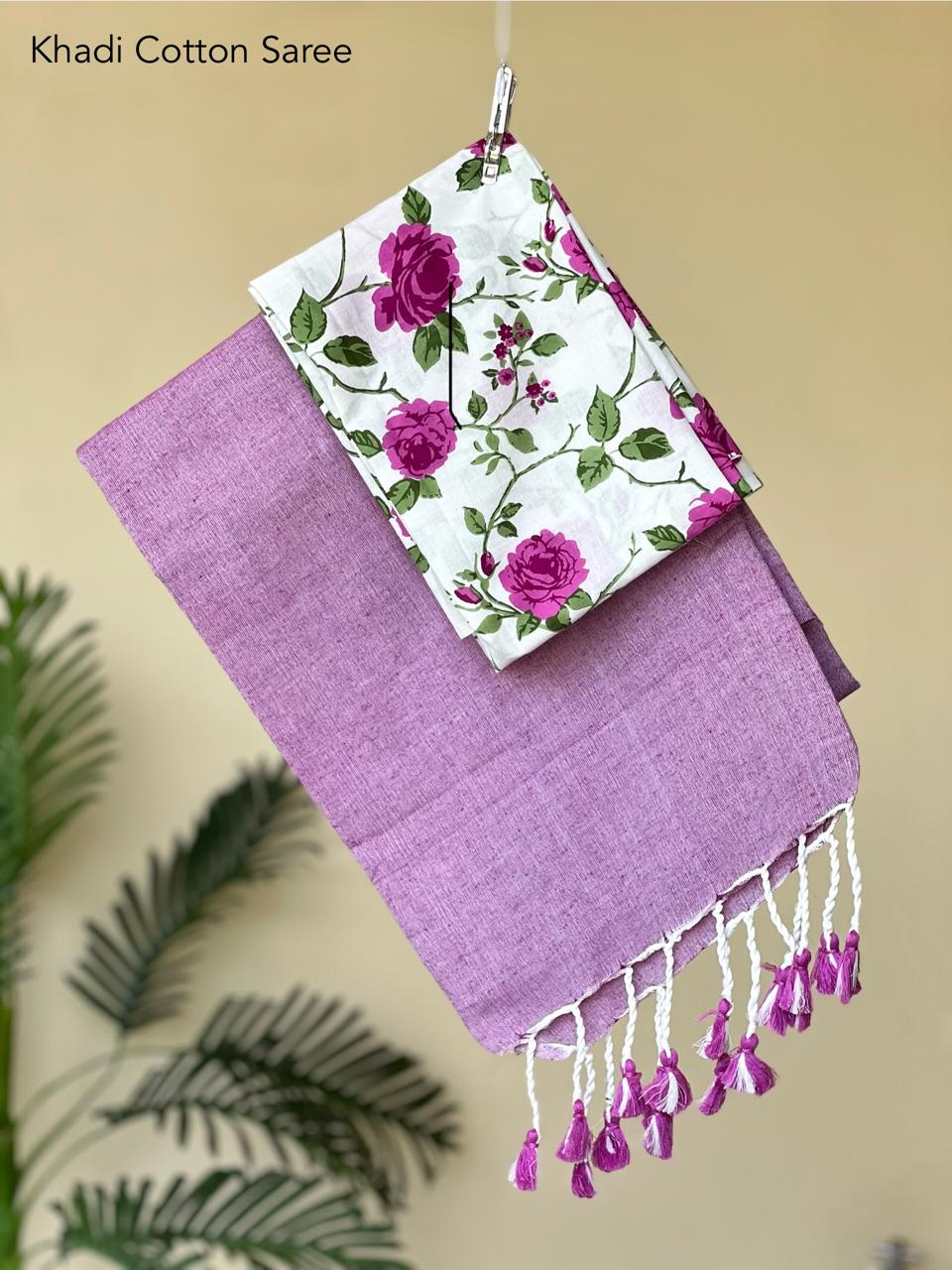 Khadi Cotton Saree with Blouse Piece